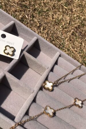 Silver and Gold Colored Clover Jewelry Set